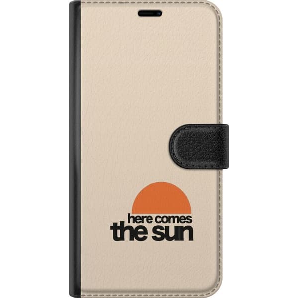 Kompatibel Tegnebogsetui til Google Pixel 7a Retrodesign med en orange sol og teksten Here Comes the Sun