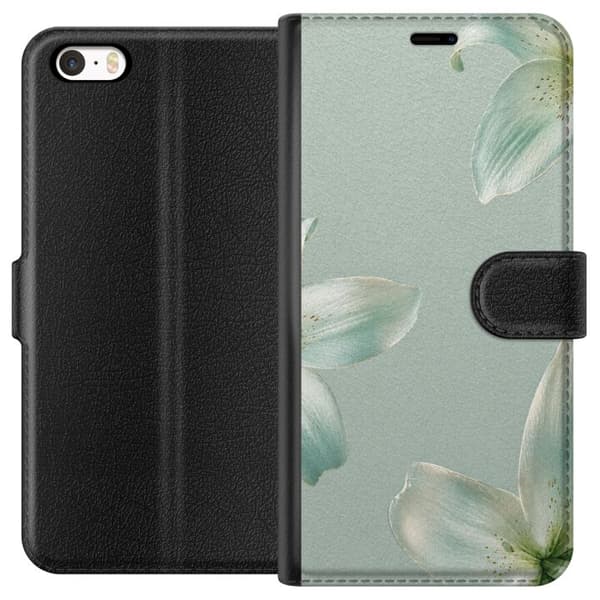 Kompatibel Tegnebogsetui til Apple iPhone 5 Elegant design med mintgrønne liljer og harmoniske blomsterdetaljer