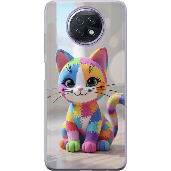 Kompatibel Mobilcover til Xiaomi Redmi Note 9T Sød farverig kat i patchworkstil med store øjne