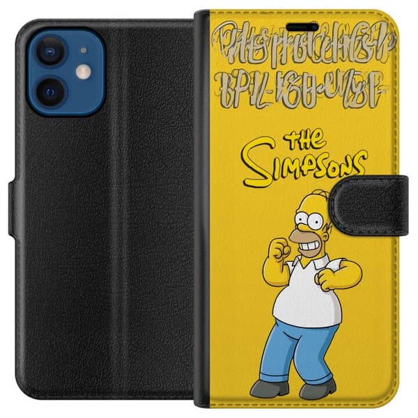 Kompatibel Tegnebogsetui til Apple iPhone 12 Homer Simpson i klassisk positur mod gul baggrund