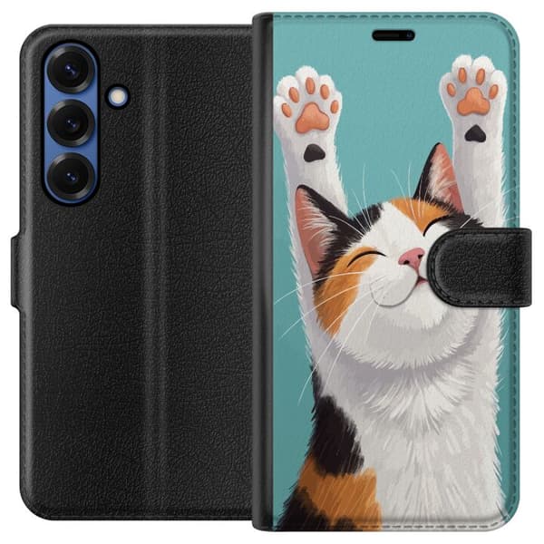 Kompatibelt Lommeboketui til Samsung Galaxy S26+ Glad trefärgad katt