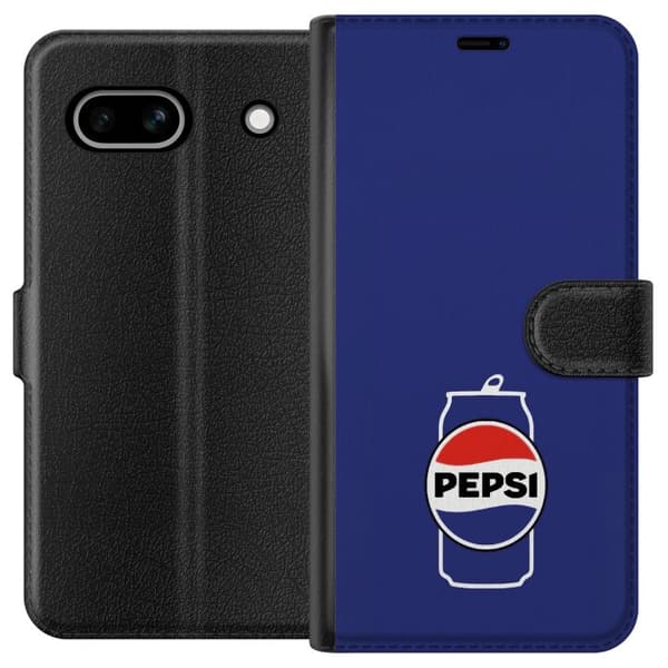 Kompatibel Tegnebogsetui til Google Pixel 7a Klassisk Pepsi-design med minimalistisk blå baggrund