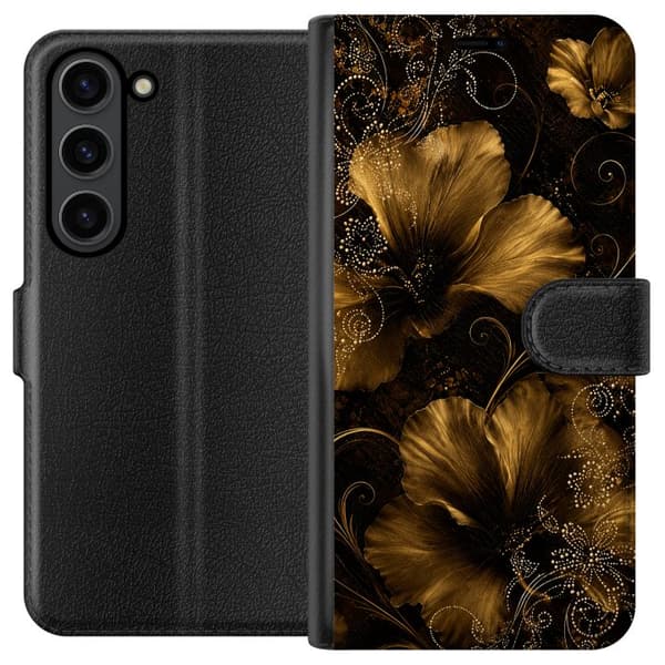 Kompatibelt Lommeboketui til Samsung Galaxy S24 Gyllen blomstring