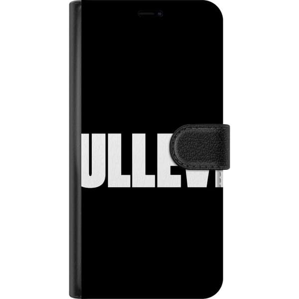 Kompatibel Tegnebogsetui til Apple iPhone 18 Pro Ullevi typografisk motiv med sort tekst på hvid baggrund
