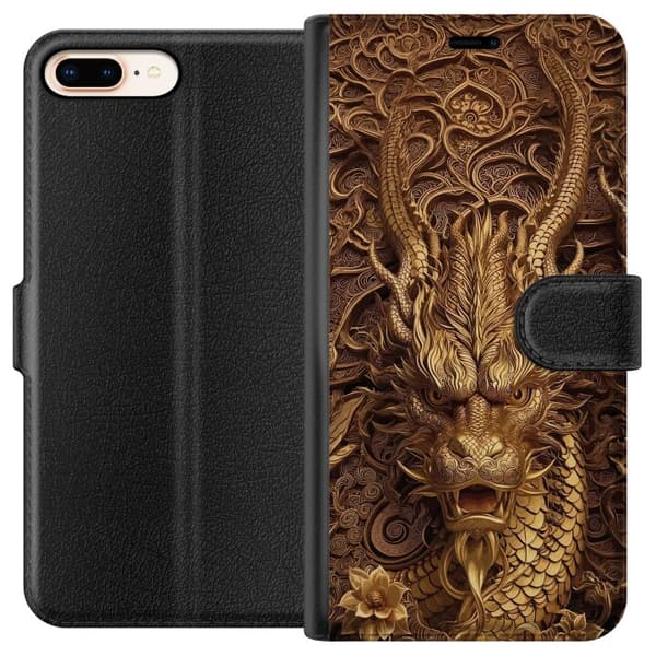 Kompatibelt Plånboksfodral till Apple iPhone 7 Plus Elegant drakmotiv i guld