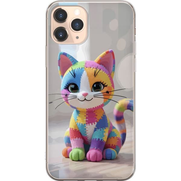 Kompatibel Mobilcover til Apple iPhone 11 Pro Sød farverig kat i patchworkstil med store øjne