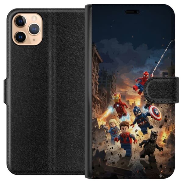 Kompatibel Tegnebogsetui til Apple iPhone 11 Pro Max Actionfyldt LEGO Marvel-motiv til superheltfans