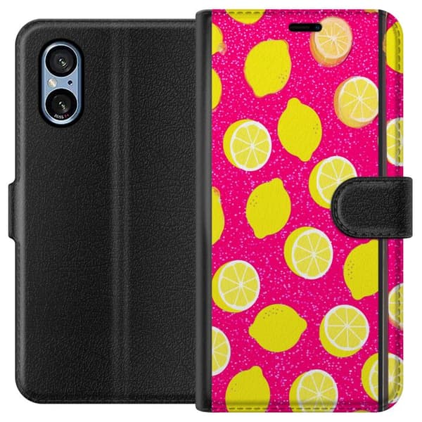 Kompatibel Tegnebogsetui til Sony Xperia 5 V Citronmönster rosa