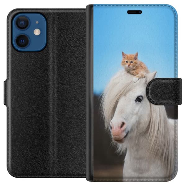 Kompatibel Tegnebogsetui til Apple iPhone 12 mini Hest & Kat