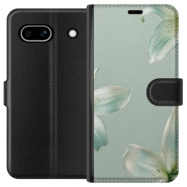 Kompatibel Tegnebogsetui til Google Pixel 7a Elegant design med mintgrønne liljer og harmoniske blomsterdetaljer