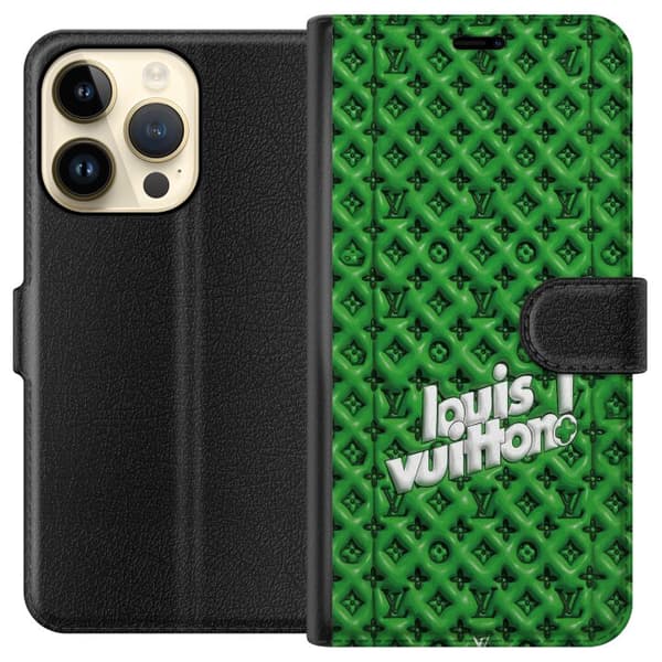 Kompatibel Tegnebogsetui til Apple iPhone 14 Pro Grønt luksusmønster med monogram