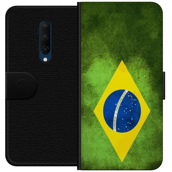 Kompatibel Tegnebogsetui til OnePlus 7T Pro Brasiliansk flag med rustik tekstur