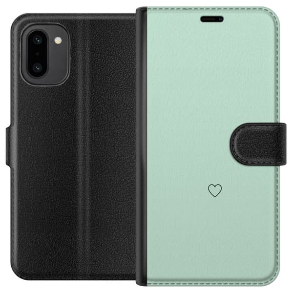 Kompatibel Tegnebogsetui til OnePlus 15R Enkel sort hjertekontur centreret mod mintgrøn baggrund