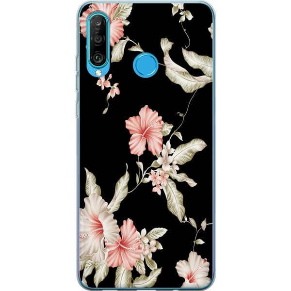 Kompatibelt Mobilskal till Huawei P30 lite Floral Pattern Black