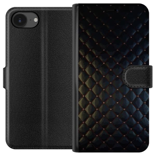Kompatibel Tegnebogsetui til Apple iPhone 16e Elegant sort bølgemønster med dekorative krystaldetaljer