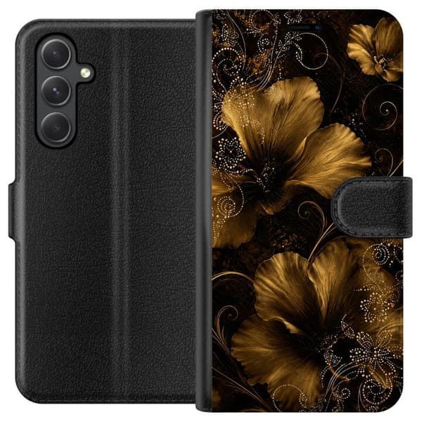 Kompatibelt Lommeboketui til Samsung Galaxy A35 Gyllen blomstring