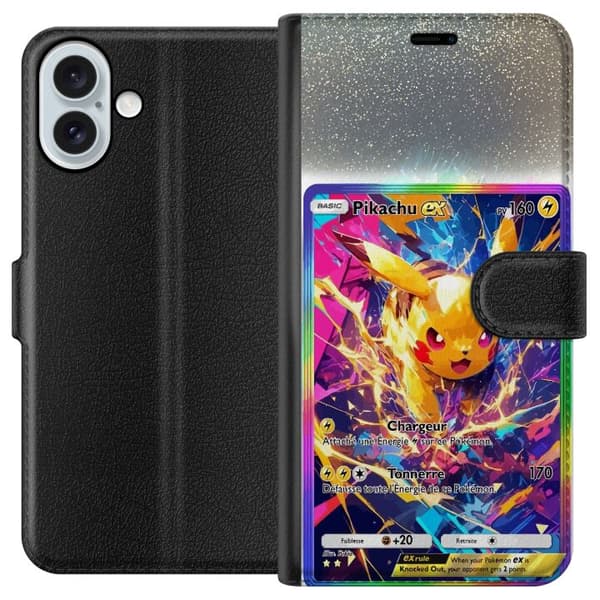 Kompatibel Tegnebogsetui til Apple iPhone 16 Plus Farverigt Pikachu EX-design