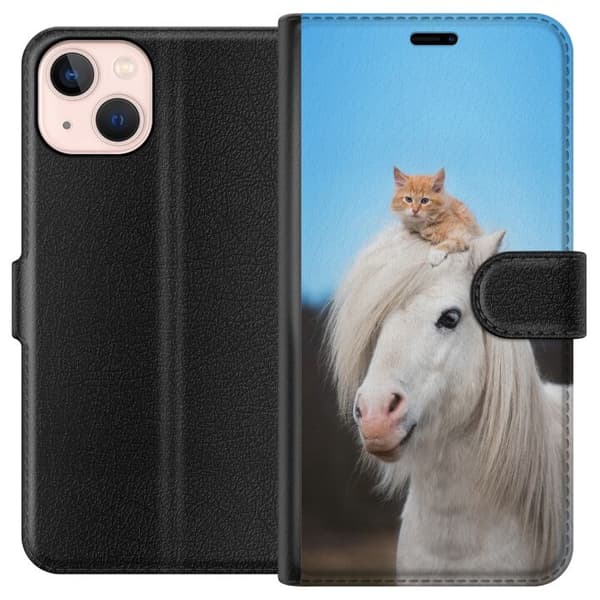 Kompatibelt Plånboksfodral till Apple iPhone 13 mini Häst & Katt