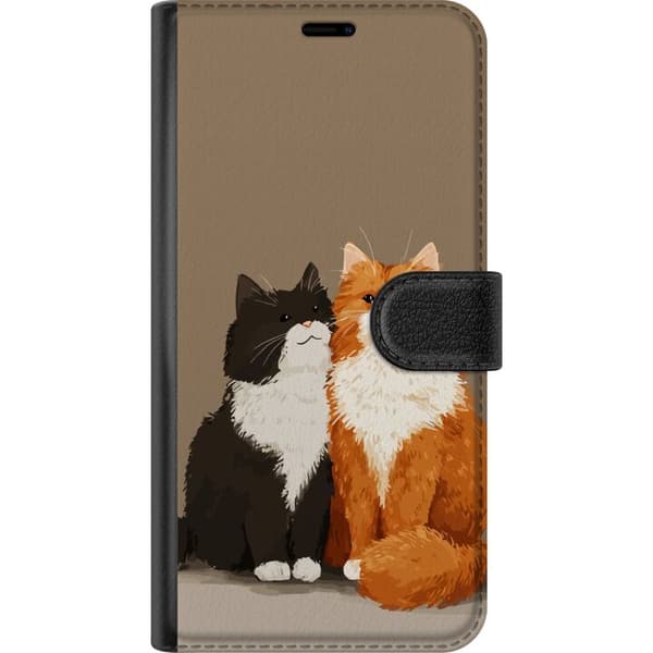 Kompatibel Tegnebogsetui til Apple iPhone 14 Pro Max To søde katte i sort-hvidt og orange-hvidt mod brun baggrund