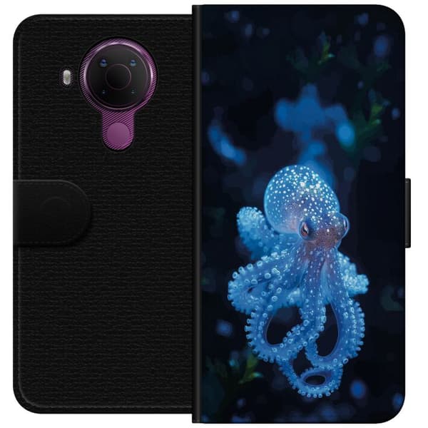Kompatibelt Plånboksfodral till Nokia 5.4 Närbild av blå bläckfisk