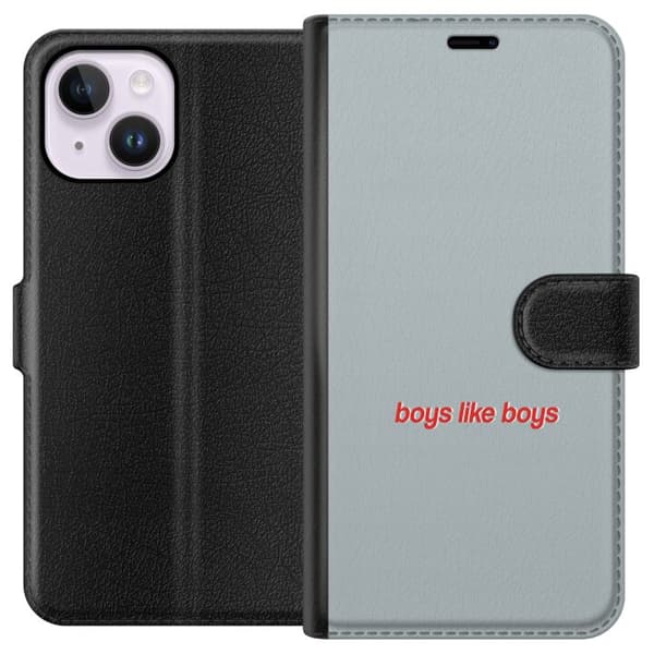 Kompatibel Tegnebogsetui til Apple iPhone 14 Plus Boys Like Boys text