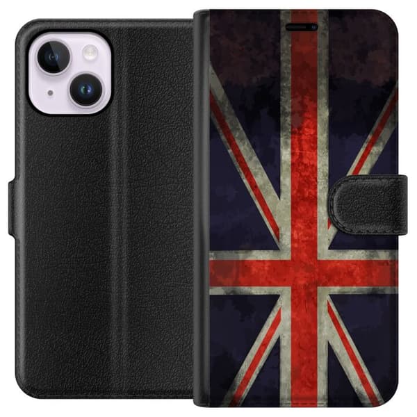 Kompatibel Tegnebogsetui til Apple iPhone 14 Plus Britisk flag med rustik følelse