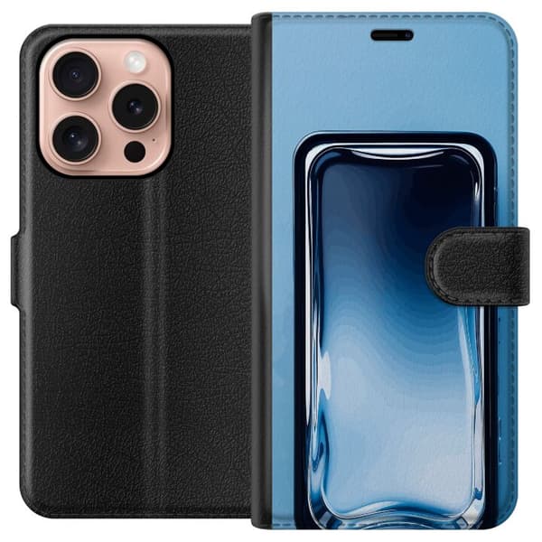 Kompatibel Tegnebogsetui til Apple iPhone 16 Pro Blå glaseffekt