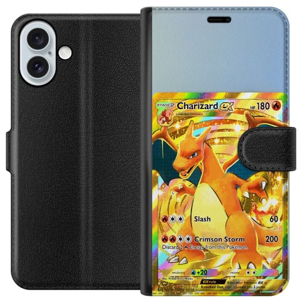 Kompatibel Tegnebogsetui til Apple iPhone 16 Plus Premiummotiv med Charizard EX