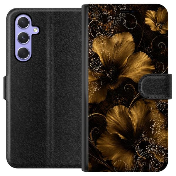 Kompatibelt Lommeboketui til Samsung Galaxy A54 Gyllen blomstring