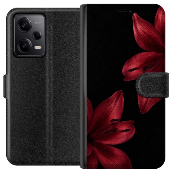 Kompatibelt Plånboksfodral till Xiaomi Redmi Note 12 Pro Red Lily Noir