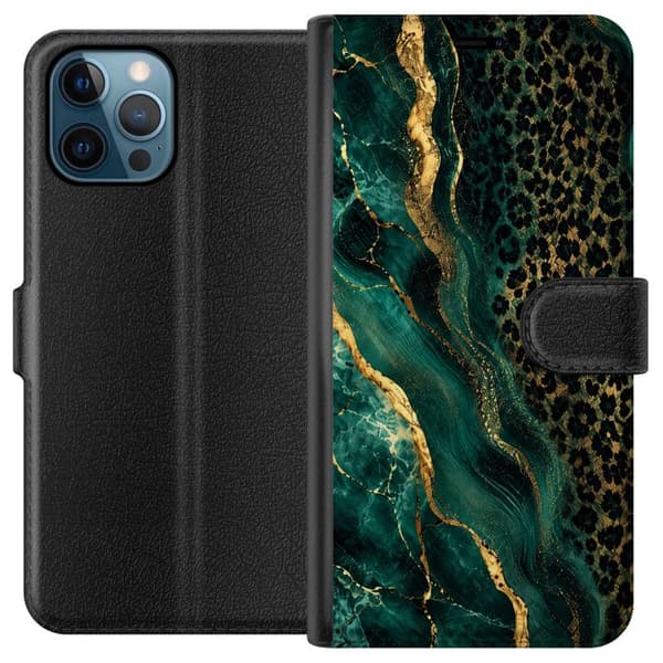 Kompatibelt Lommeboketui til Apple iPhone 12 Pro Smaragdleopard