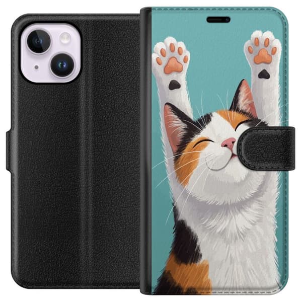 Yhteensopiva Lompakkokotelo Apple iPhone 14 Plus Glad trefärgad katt