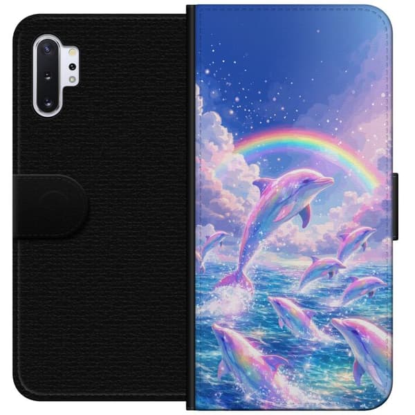 Kompatibel Tegnebogsetui til Samsung Galaxy Note10+ Glittrande regnbågsdelfiner