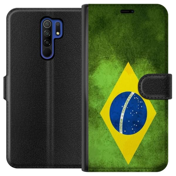 Kompatibelt Lommeboketui til Xiaomi Redmi 9 Brasiliansk flagg med rustikk tekstur