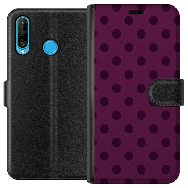 Kompatibelt Plånboksfodral till Huawei P30 lite Plum Dots