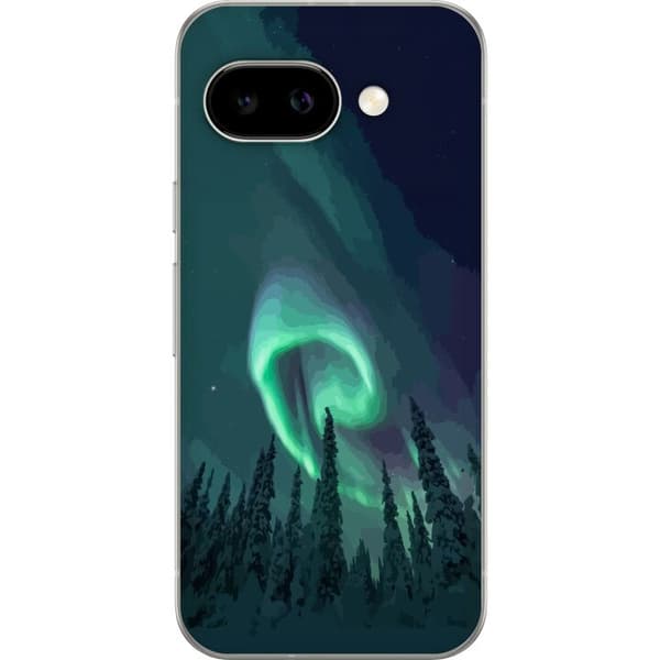 Kompatibelt Mobilskal till Google Pixel 9a Norrsken över vinterlandskap