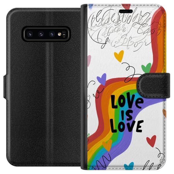 Kompatibelt Plånboksfodral till Samsung Galaxy S10 Regnbåge med kärleksbudskap