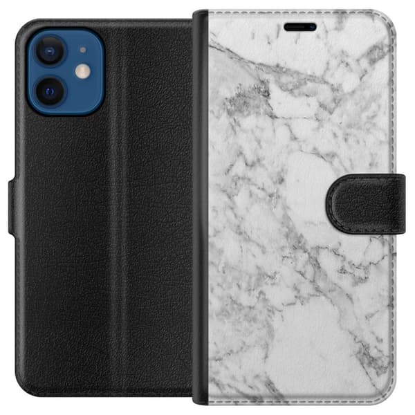 Kompatibel Tegnebogsetui til Apple iPhone 12 mini Marmor Hvid