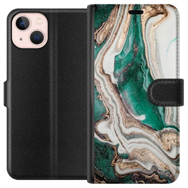 Kompatibelt Plånboksfodral till Apple iPhone 13 mini Grön / Guld marmor