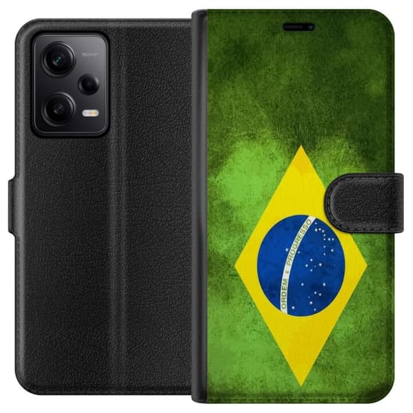 Kompatibelt Lommeboketui til Xiaomi Redmi Note 12 Pro Brasiliansk flagg med rustikk tekstur