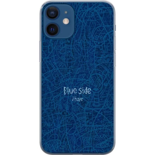 Kompatibelt Mobildeksel til Apple iPhone 12 Blå bakgrunn med Blue Side-tekst og abstrakte håndtegnede illustrasjoner