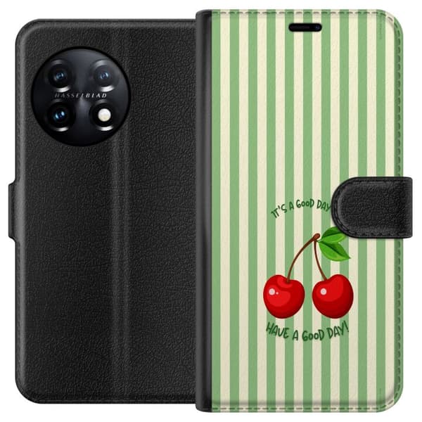 Kompatibelt Lommeboketui til OnePlus 11 Søtt kirsebærbilde med hjerteformet design