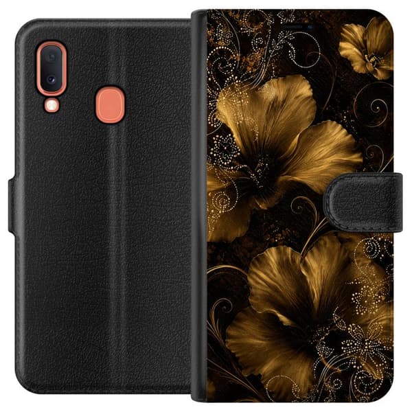 Kompatibelt Lommeboketui til Samsung Galaxy A20e Gyllen blomstring