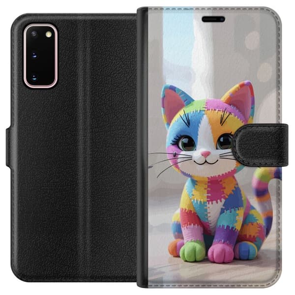 Kompatibel Tegnebogsetui til Samsung Galaxy S20 Sød farverig kat i patchworkstil med store øjne