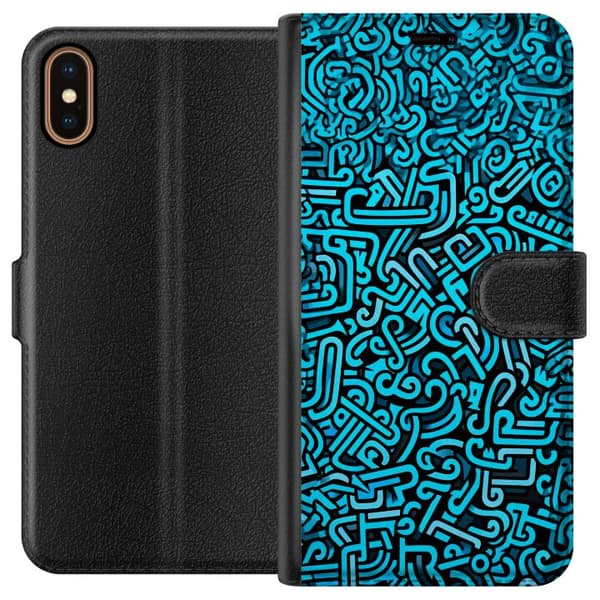 Kompatibelt Plånboksfodral till Apple iPhone X Blå abstrakt graffiti