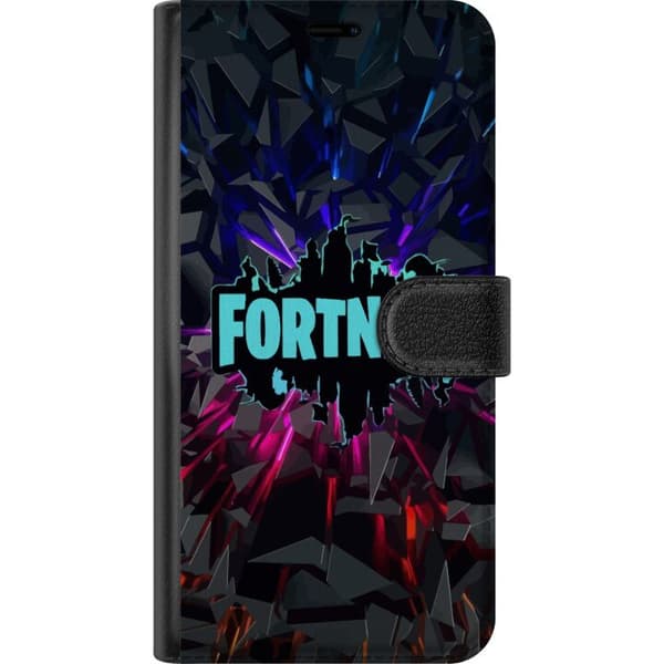 Kompatibelt Plånboksfodral till Samsung Galaxy S23+ Spelinspirerad abstrakt logotyp i neon med exploderande former och dynamisk energi