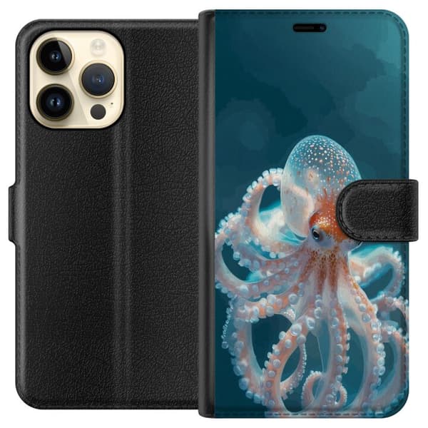 Kompatibel Tegnebogsetui til Apple iPhone 15 Pro Max Nærbillede af blæksprutte med bløde farvetoner
