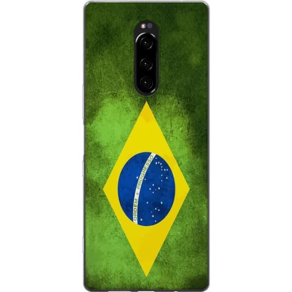 Kompatibelt Mobildeksel til Sony Xperia 1 Brasiliansk flagg med rustikk tekstur