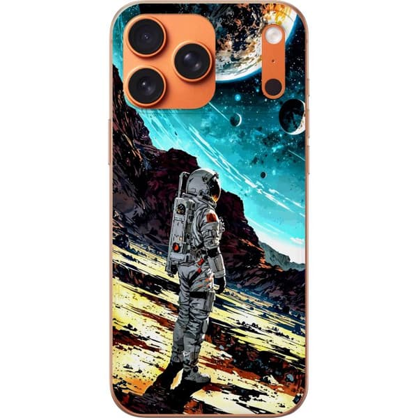 Kompatibelt Mobildeksel til Apple iPhone 18 Pro Max Astronaut i et dramatisk romlandskap med store planeter