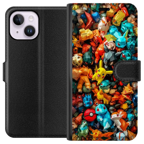Kompatibelt Plånboksfodral till Apple iPhone 15 Plus Unik geometrisk pokémon-design